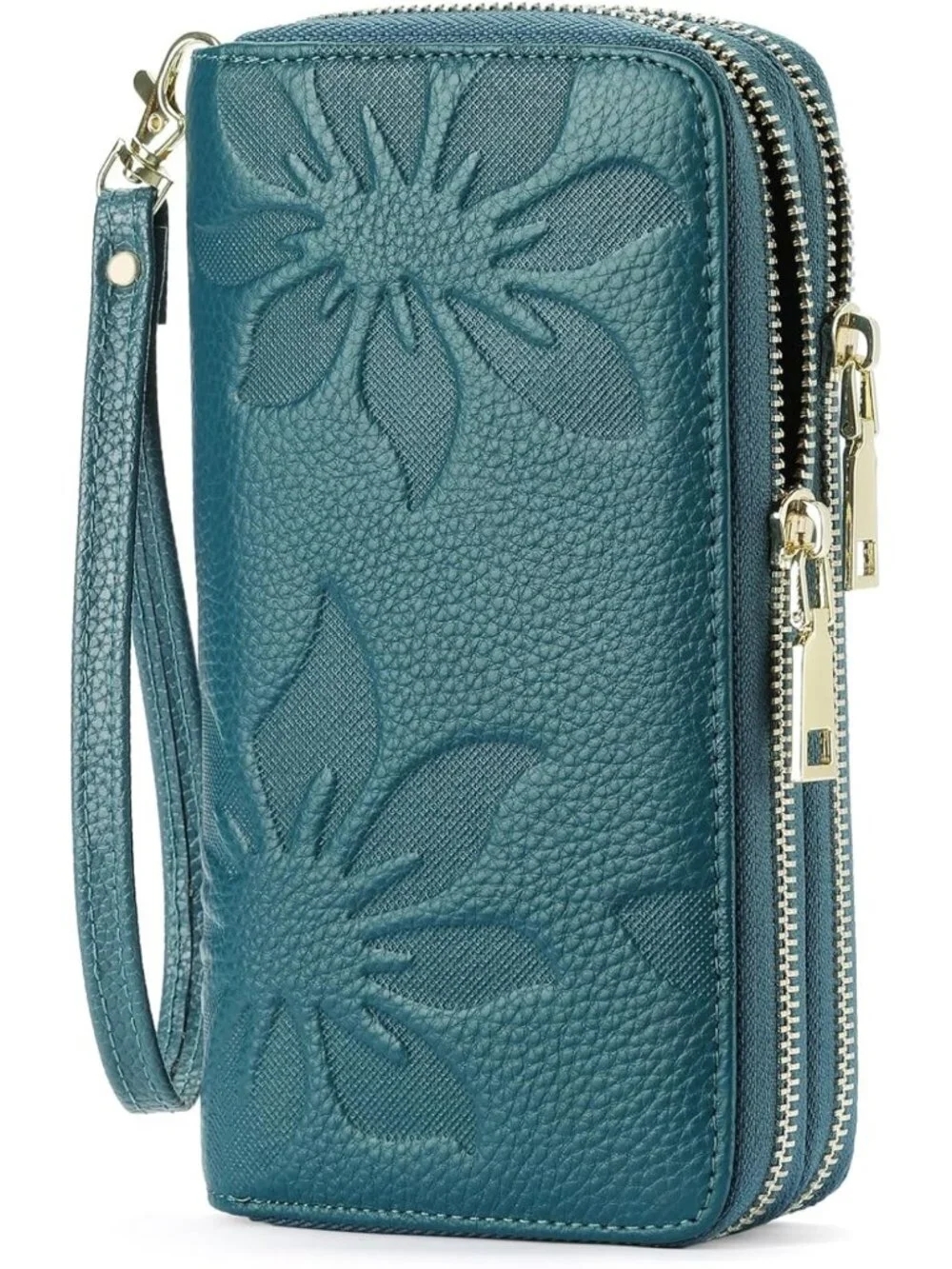Large Capacity RFID Blocking Leather Wallet | Double Zip Card & Phone Holder